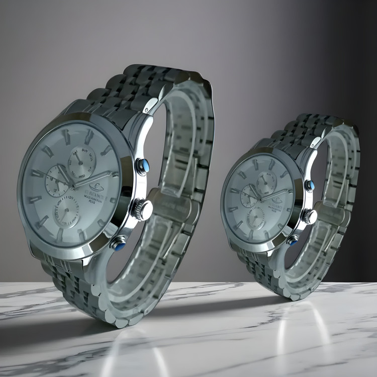 ساعت ست الگانس پلاس بند فلزی سه موتور فعال دیت استیل صفحه روشن