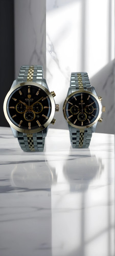 ساعت زنانه و مردانه کورنوگراف سناتور دورنگ طلایی صفحه مشکی