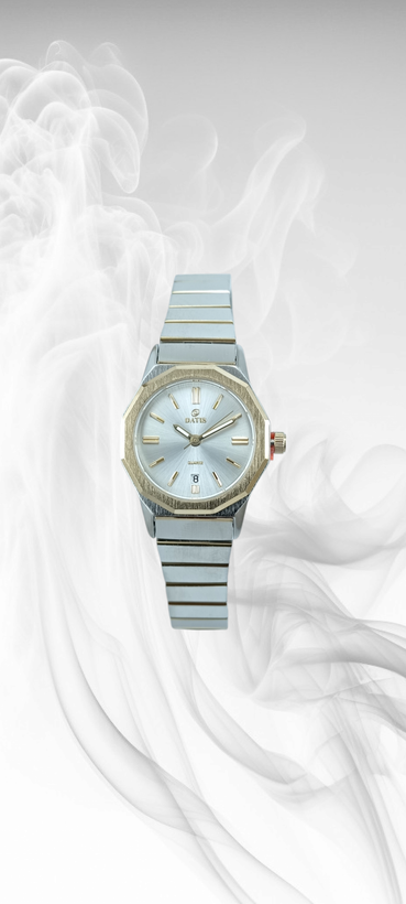 ساعت زنانه مردانه داتیس بند فلزی با دور قاب طلایی