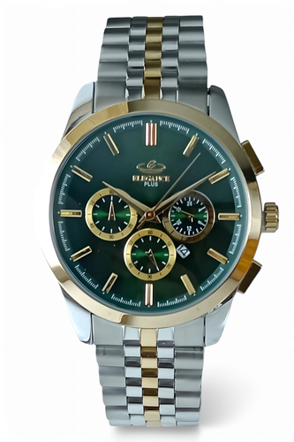 ساعت مچی مردانه الگانس پلاس دو رنگ استیل طلایی صفحه سبز