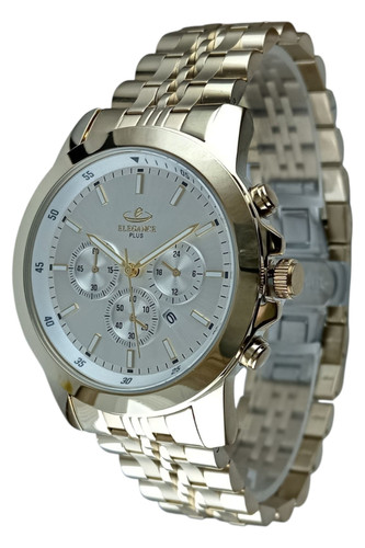 ساعت مچی مردانه الگانس طرح سه موتوره با بند طلایی و صفحه سیلور