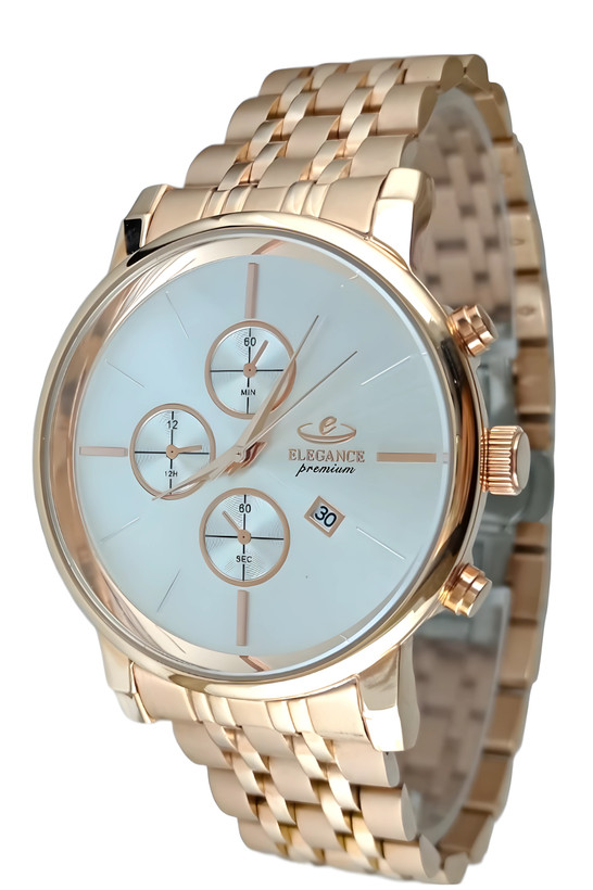 ساعت مچی مردانه الگانس با قاب و بند رزگلد و صفحه سیلور