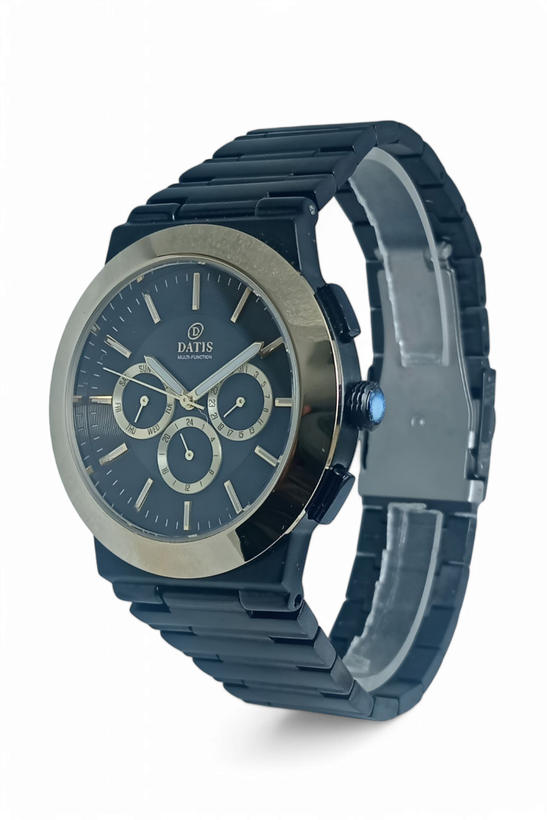 ساعت مچی مردانه داتیس بند فلزی مشکی و صفحه مشکی