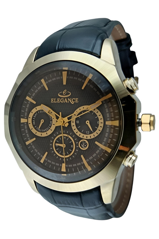 ساعت مردانه اسپرت الگانس مدل سه موتوره بند چرم مشکی