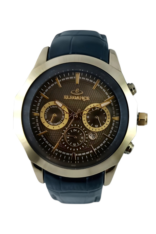 ساعت مچی مردانه الگنس طرح سه موتوره با صفحه مشکی و قاب طلایی رنگ