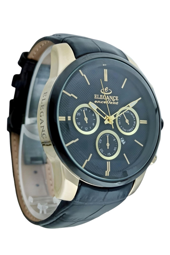 ساعت مردانه طرح سه موتوره الگانس شیک با موتور ژاپنی وصفحه مشکی