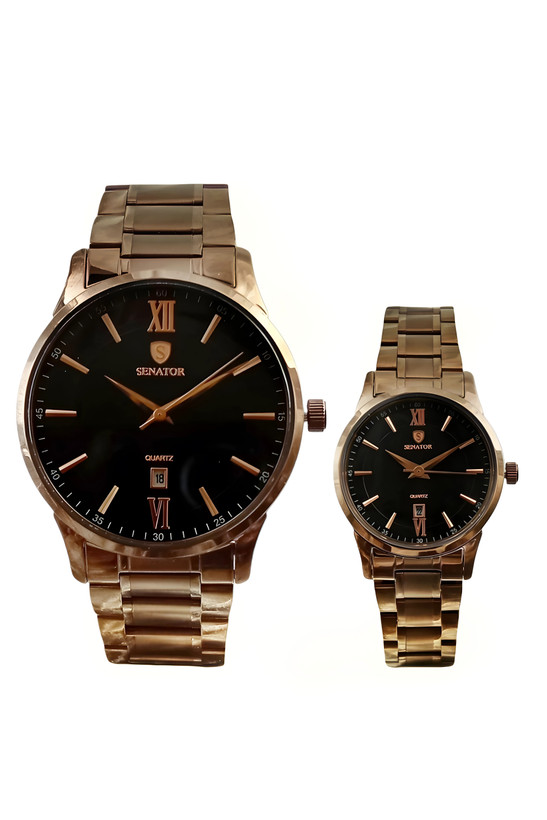 ساعت مچی ست سناتور بند فلزی با رنگ بدنه کافی و صفحه تیره