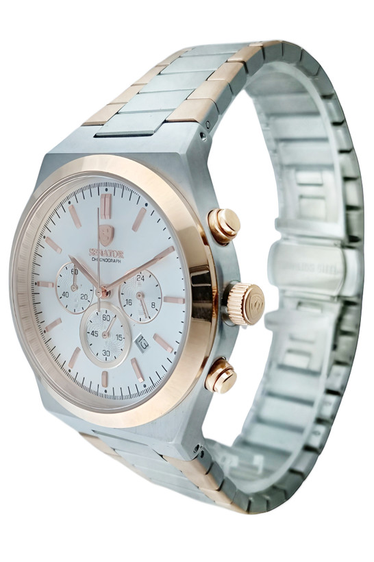 ساعت مچی سناتور رفرانس 1056 با رنگ صفحه سیلور و نشانگرها و عقربه های رزگلد