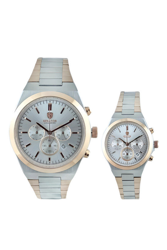 ساعت مچی ست کورنوگراف سناتور با جنس کامل استیل و رنگ استیل رزگلد