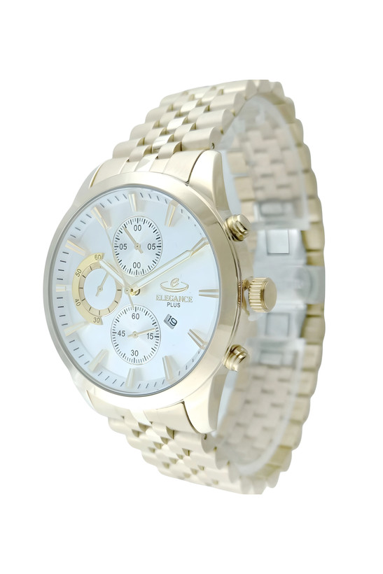 ساعت مردانه اسپرت الگانس پلاس طرح سه موتوره با بند رولکسی طلایی رنگ و صفحه سیلور