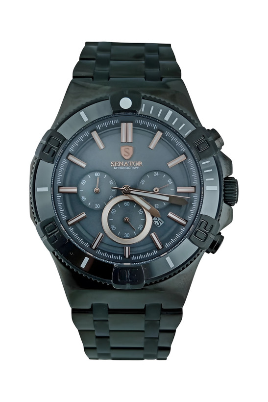 ساعت مچی مردانه سناتور با قاب و بند فلزی مشکی و موتور کورنوگراف