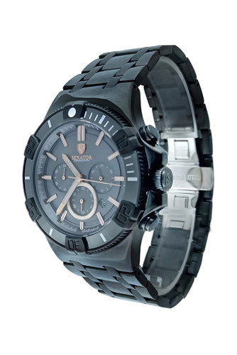 ساعت مچی اسپرت سناتور سه موتوره فعال با صفحه مشکی و ظاهر لوکس