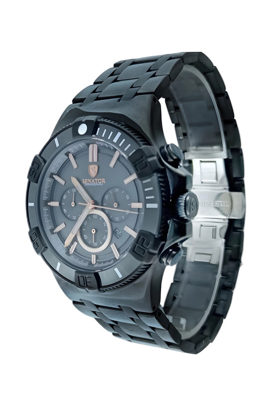 ساعت مچی اسپرت سناتور سه موتوره فعال با صفحه مشکی و ظاهر لوکس