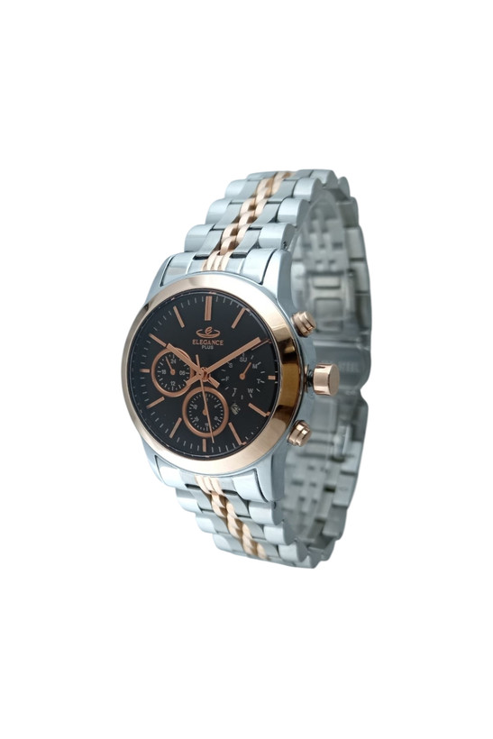 ساعت مچی زنانه الگانس پلاس طرح سه موتوره با بند فلزی استیل رزگلد