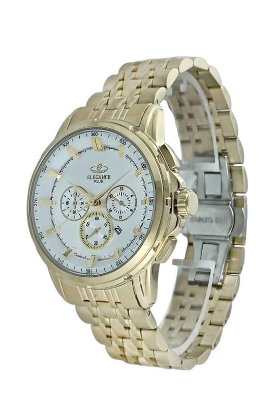 ساعت مردانه الگانس با بند فلزی طلایی و صفحه سیلور با ظاهری به روز و شیک