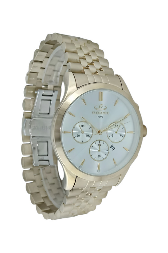 ساعت مچی الگانس مردانه طرح سه زمانه با بند رولکسی طلایی و صفحه روشن