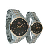 ساعت زنانه و مردانه بند فلزی الگانس ترکیب رنگ دو رنگ استیل و رزگلد با رنگ صفحه مشکی