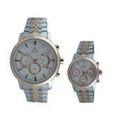 ساعت مچی ست زنانه و مردانه داتیس سه موتوره با بند فلزی دو رنگ استیل رزگلد و صفحه سفید