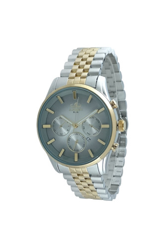 ساعت مردانه الگانس پلاس با مدل طرح سه موتوره با بند فلزی رولکسی دو رنگ استیل طلایی و رنگ صفحه دورنگ طوسی