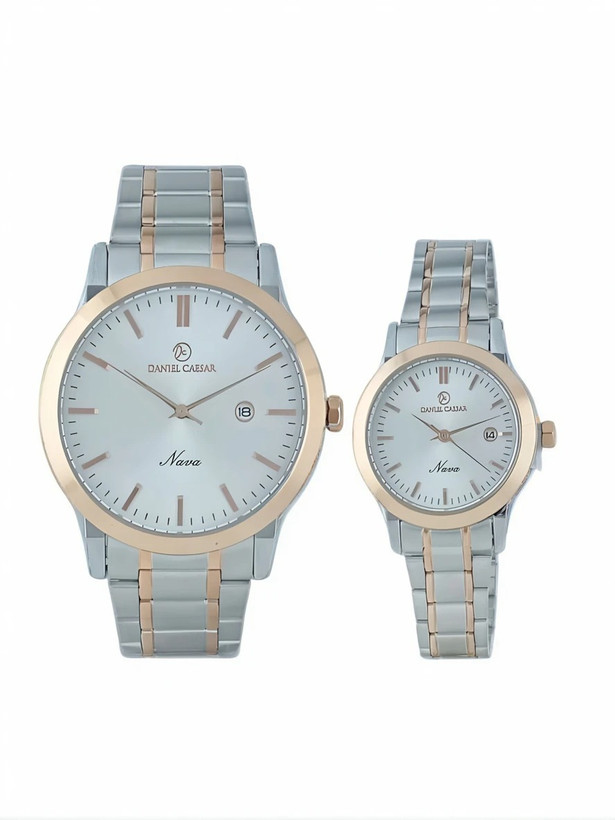 ساعت مچی زنانه و مردانه دنیل سزار با بند فلزی دورنگ و صفحه رنگ روشن