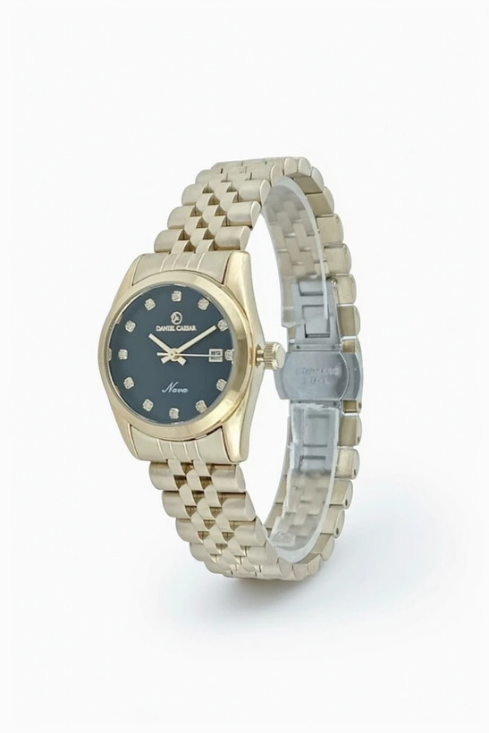 ساعت ست لوکس دنیل سزار نشانگرها نگین دار، بند رولکسی طلایی، قیمت ویژه