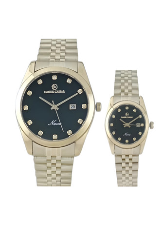 ساعت ست دنیل سزار با بند رولکسی طلایی، صفحه مشکی نگیندار، موتور ژاپنی دقیق