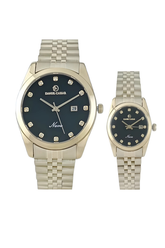 ساعت ست دنیل سزار با بند رولکسی طلایی، صفحه مشکی نگیندار، موتور ژاپنی دقیق