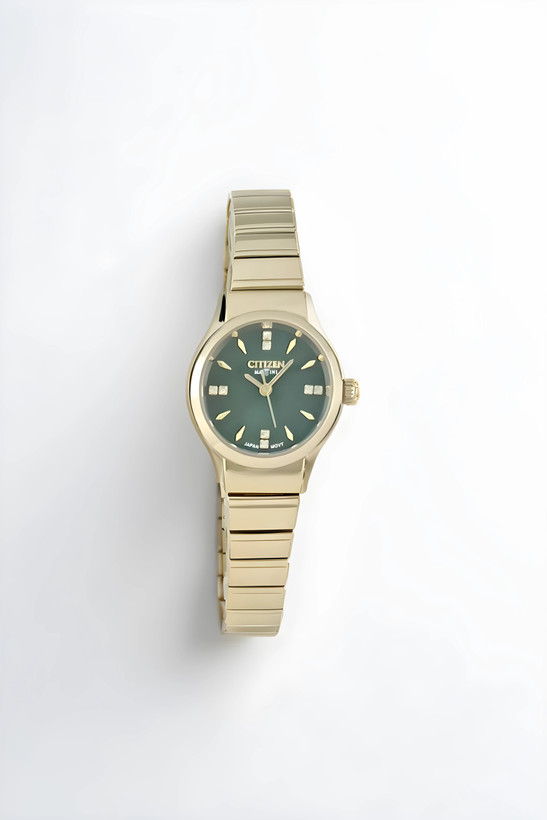 ساعت مچی زنانه سیتیزن مارتینی | مدل فانتزی | بند فلزی رنگ طلایی | با رنگ صفحه سبز جذاب