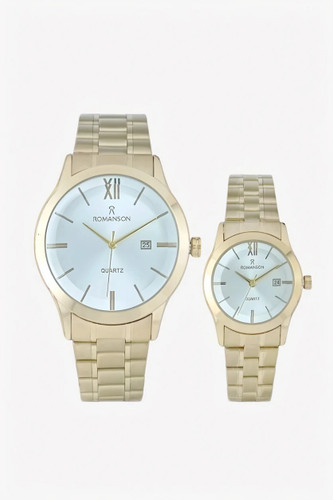 ساعت مچی زنانه و مردانه رومانسون با بند فلزی طلایی رنگ و صفحه رنگ روشن