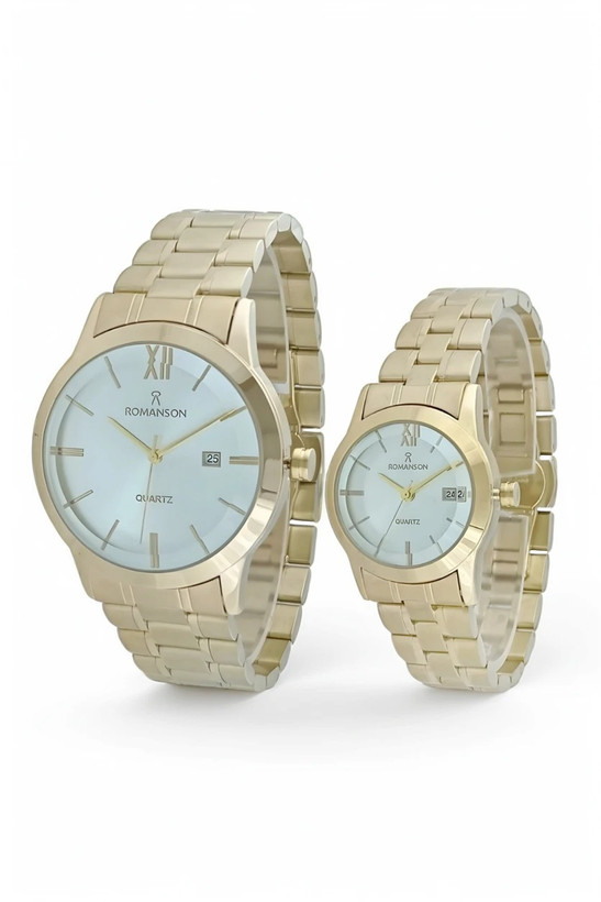 ساعت مچی ست زنانه و مردانه رومانسون با ظاهر شیک و لوکس با شیشه لبه دار