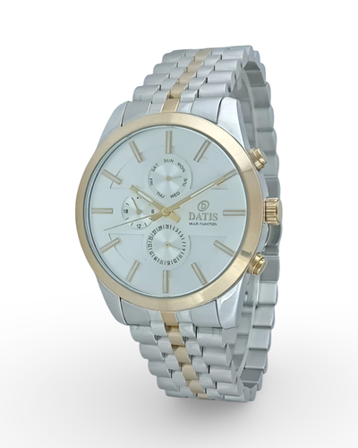 ساعت مچی مردانه داتیس با بدنه فلزی دو رنگ استیل طلایی و رنگ صفحه سیلور با قفل پروانه ای