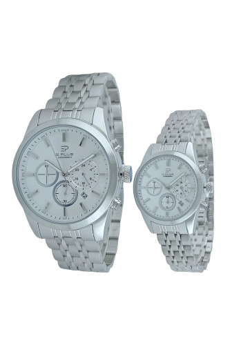 ست ساعت الگانس پلاس با بند فلزی استیل با رنگ ثابت و موتور کورنوگراف