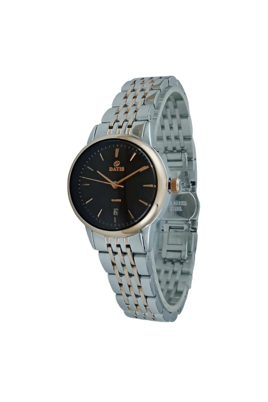 ساعت مچی زنانه داتیس بند فلزی دورنگ رزگلد و صفحه تیره