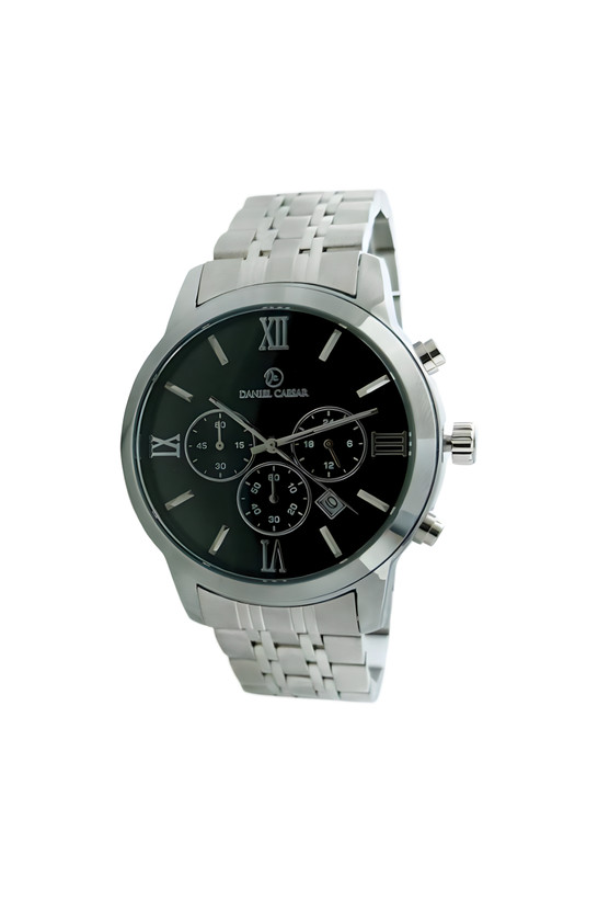 ساعت ست استیل نقرهای دنیل سزار با موتور تاریخدار و صفحه مشکی شیک