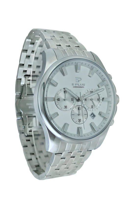 ساعت اسپرت مردانه E plusبا بند فلزی استیل، صفحه سفید و عقربه شبنما
