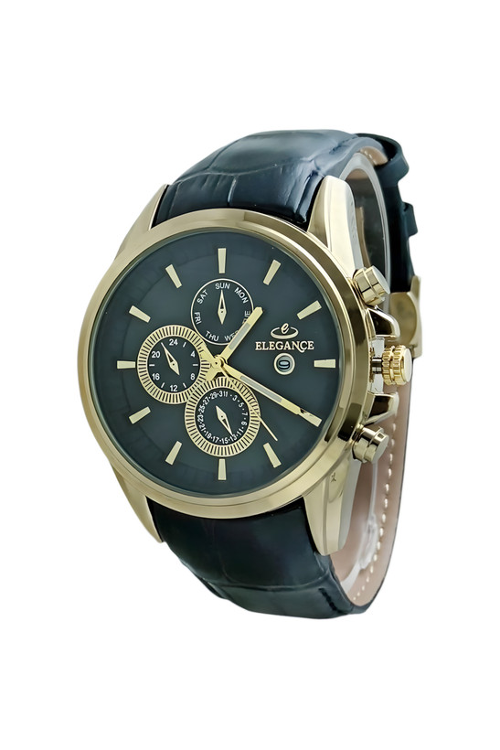 ساعت مچی اسپرت مردانه الگانس با بند چرم مشکی و قفل پروانه ای
