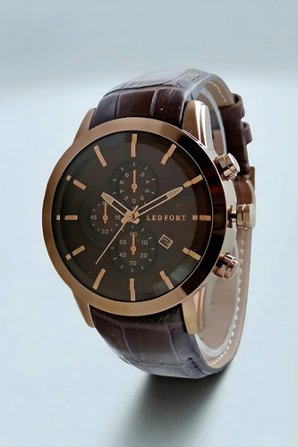 ساعت مچی مردانه لدفورت بند چرم قهوهای قاب کافی و صفحه کافی