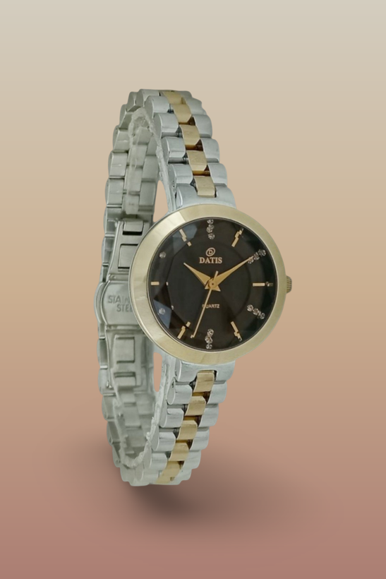 ساعت زنانه داتیس لوکس با صفحه مشکی، عقربه طلایی و گارانتی معتبر