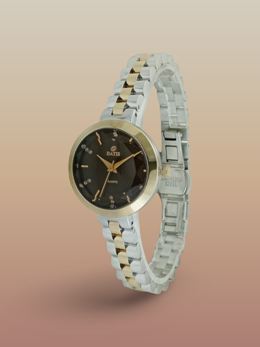 ساعت مچی زنانه داتیس بند فلزی دو رنگ طلایی مشکی شیشه الماسی