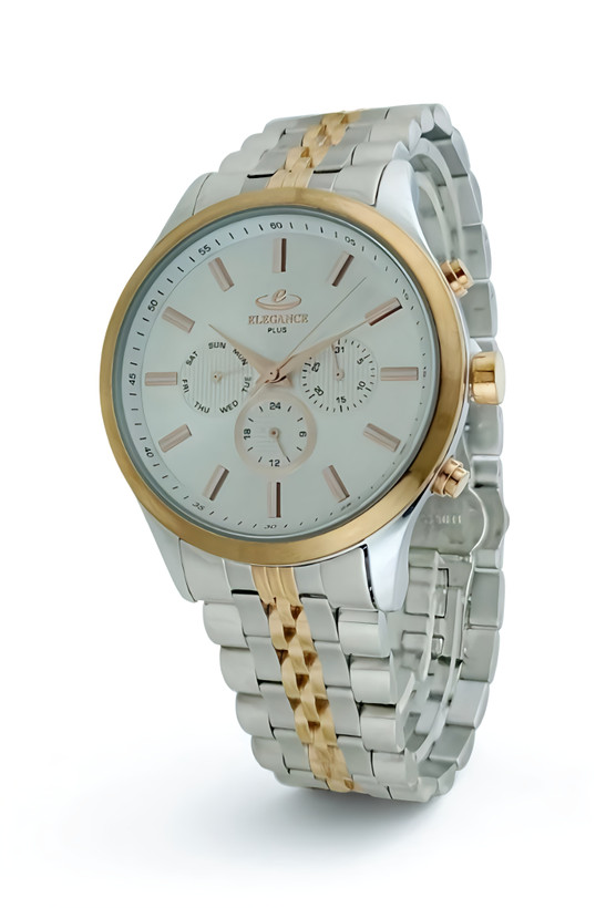 ساعت الگانس Plus فول تایم مردانه با بند ریزبافت دو رنگ