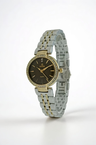 ساعت فانتزی زنانه داتیس با بند دو رنگ استیل طلایی و صفحه مشکی