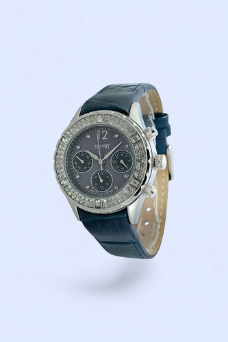 ساعت مچی زنانه اسپریت سه موتوره بند چرمی سرمهای قاب نگین دار