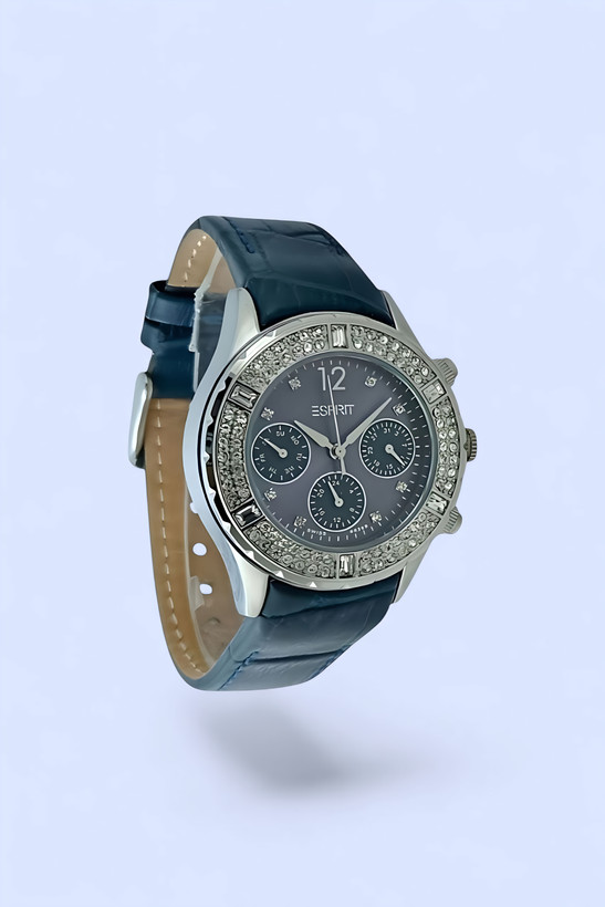 ساعت زنانه اسپریت بند چرم با قاب پرنگین و صفحه سرمه ای جذاب