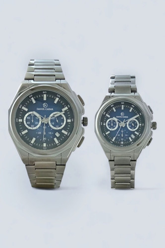 ساعت مچی ست زنانه و مردانه دنیل سزار بند فلزی با رنگ دودی و صفحه سرمه ای