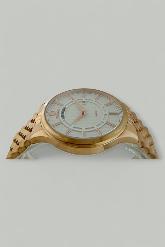 ساعت ست عروس و داماد رزگلد Senator مدل ST1017 با طراحی کلاسیک و صفحه سفید دارای تقویم روز و تاریخ