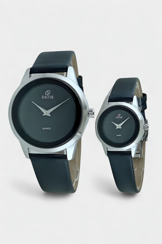 ساعت مچی ست زنانه و مردانه داتیس کلاسیک با بند چرمی مشکی و قاب سیلور | موتور ژاپن | طراحی ساده و مدرن از Rosetime.ir