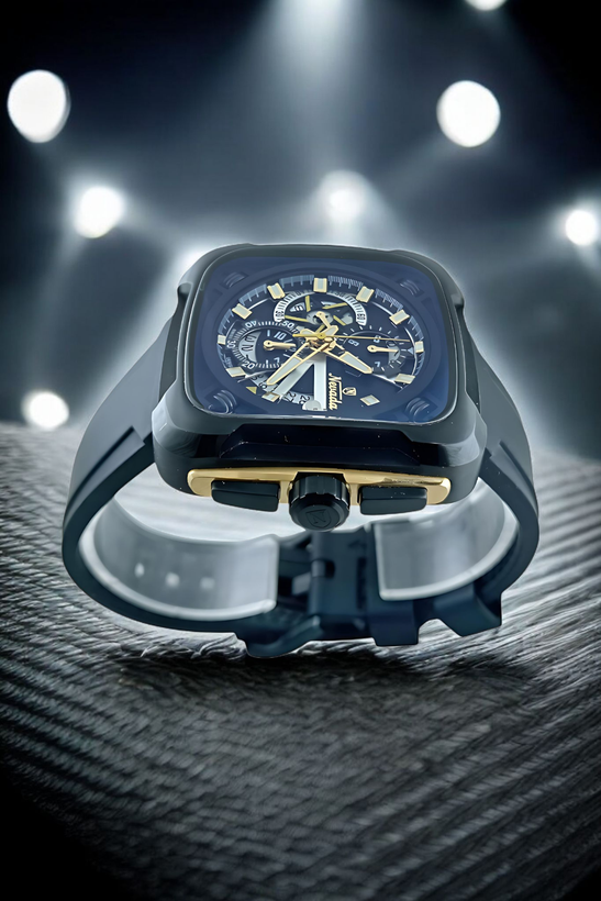 ساعت مچی اسپرت نوادا با شیشه ضد خش،موتور ژاپن،بند لاستیکی مشکی و قاب بزرگ