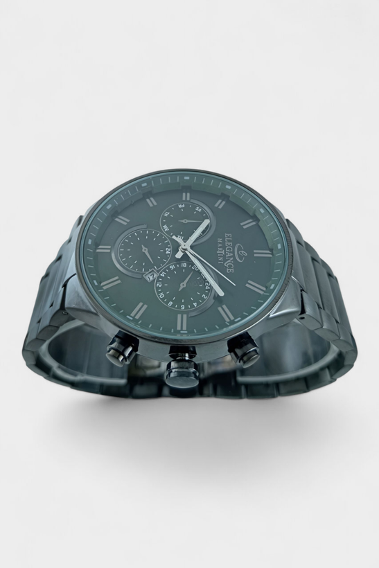 ساعت مچی مردانه elegance با بند و قاب رنگ مشکی و صفحه سبز جذاب با ظاهر به روز و اسپرت