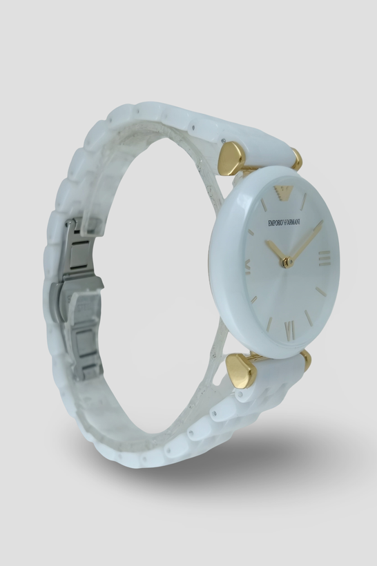 ساعت آرمانی زنانه سرامیک با صفحه نگین دار سفید