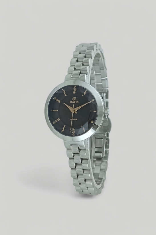 ساعت مچی زنانه داتیس با بدنه رنگ سیلور و صفحه مشکی